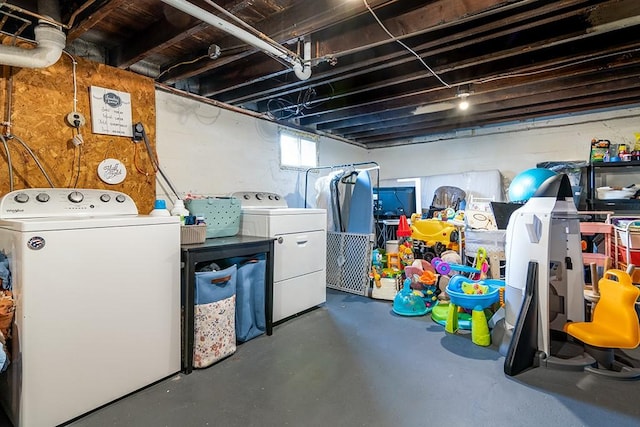 basement with separate washer and dryer