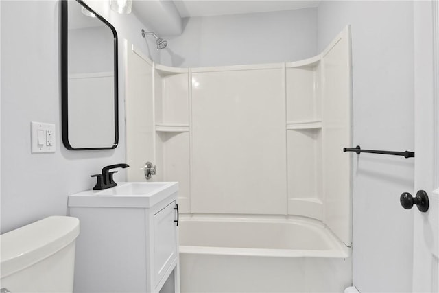 full bathroom with toilet, shower / washtub combination, and vanity