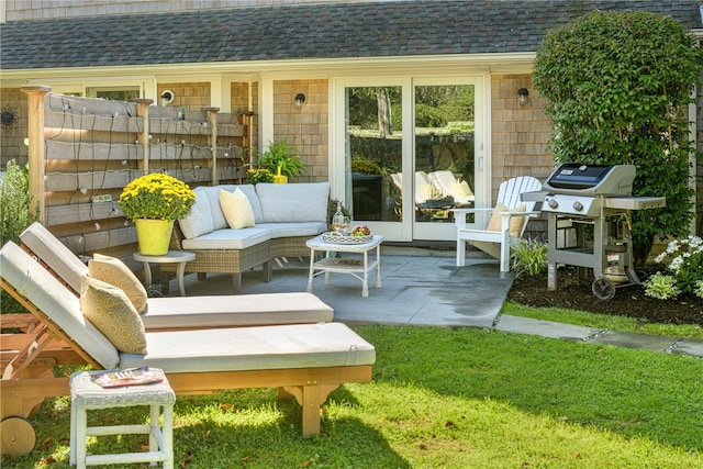 view of patio / terrace with a grill and an outdoor hangout area