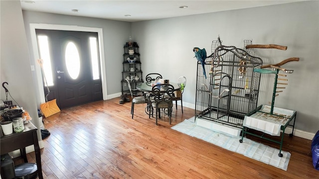 foyer entrance with baseboards and hardwood / wood-style floors