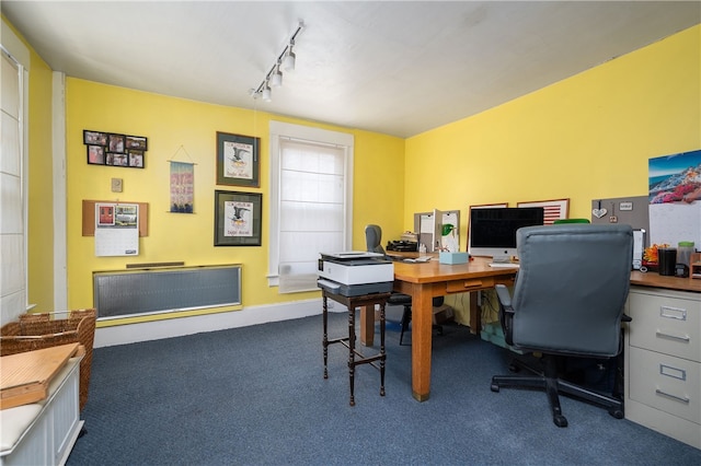 office area featuring carpet floors and track lighting