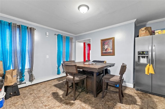 107 Lenox Ave, Providence, RI 02907 - dining room featuring baseboards, a baseboard radiator, and crown molding