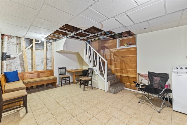 107 Lenox Ave, Providence, RI 02907 - finished below grade area with a paneled ceiling, washer / dryer, and stairway