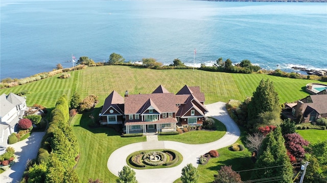 aerial view with a water view