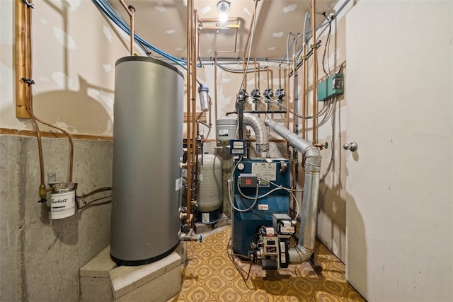 utilities with a heating unit and gas water heater