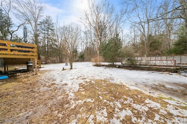 view of yard layered in snow