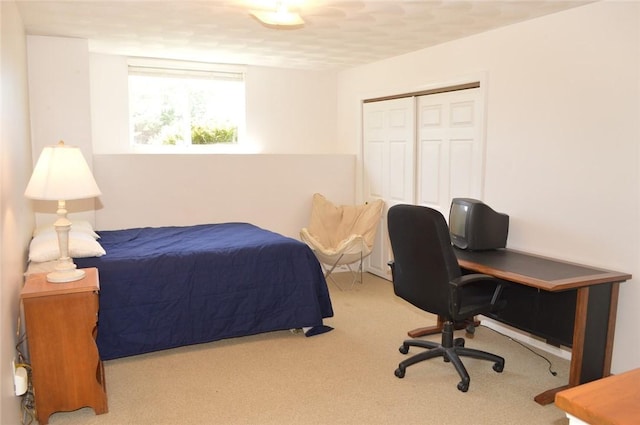 bedroom with carpet floors and a closet