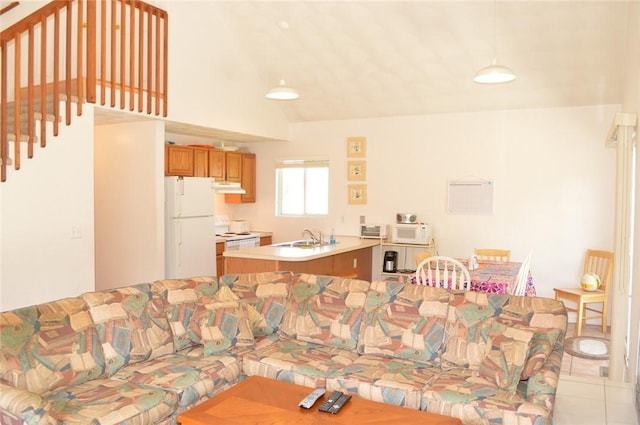 living room with light tile patterned floors