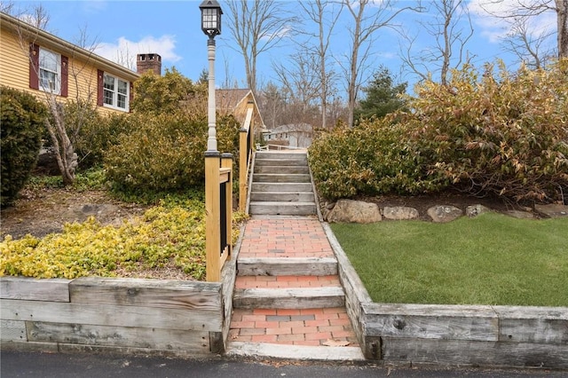 view of yard featuring stairway