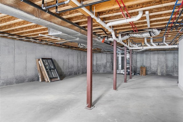 view of unfinished basement