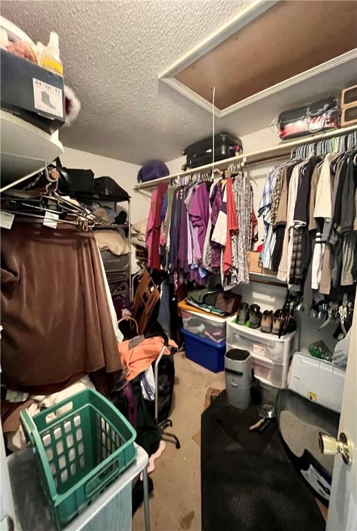 spacious closet featuring attic access