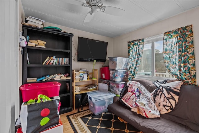 storage room featuring a ceiling fan