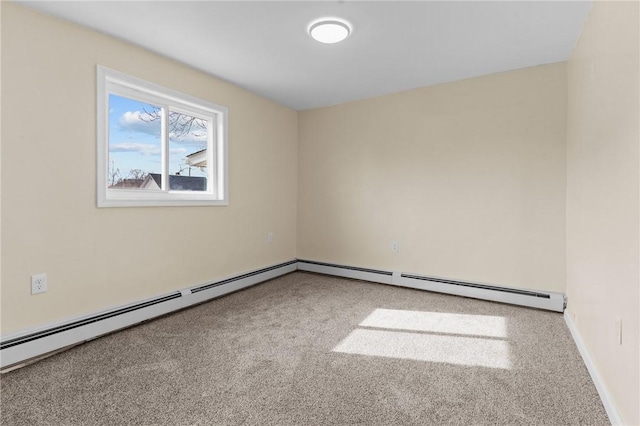 spare room with carpet and a baseboard radiator