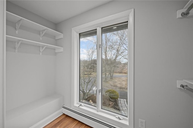 walk in closet with wood finished floors