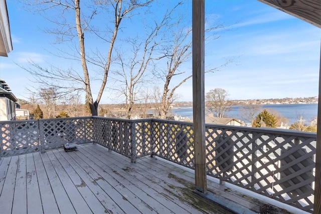 wooden deck with a water view