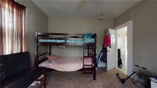 bedroom featuring multiple windows and carpet flooring