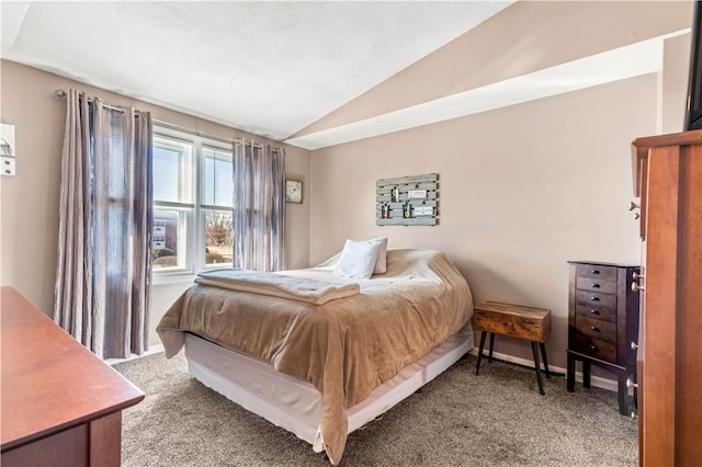 bedroom featuring carpet flooring and vaulted ceiling