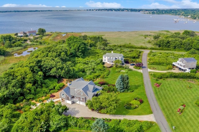 aerial view featuring a water view