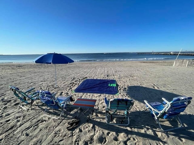 view of water feature featuring a beach view