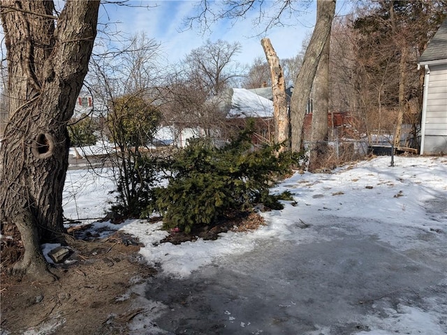 view of yard layered in snow