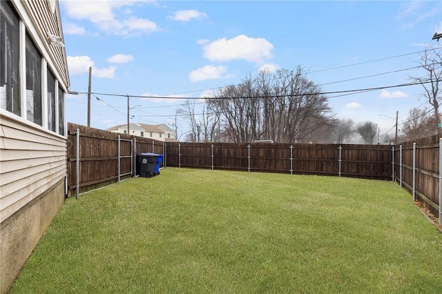 view of yard with a fenced backyard