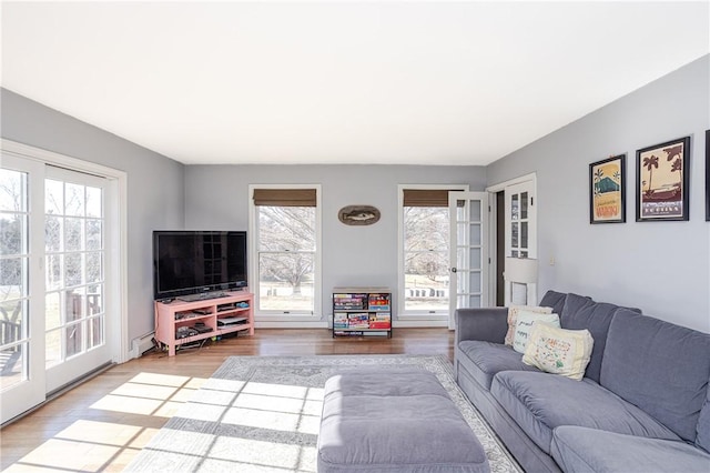 living room with wood finished floors