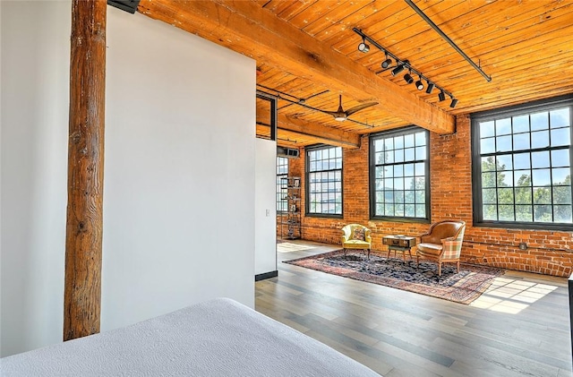 interior space with wooden ceiling and beamed ceiling