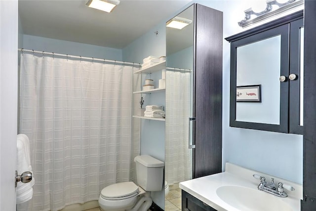 bathroom featuring toilet, vanity, and tile patterned floors