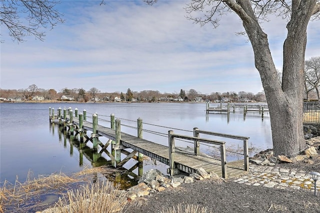 view of dock with a water view