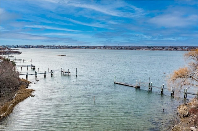 dock area featuring a water view