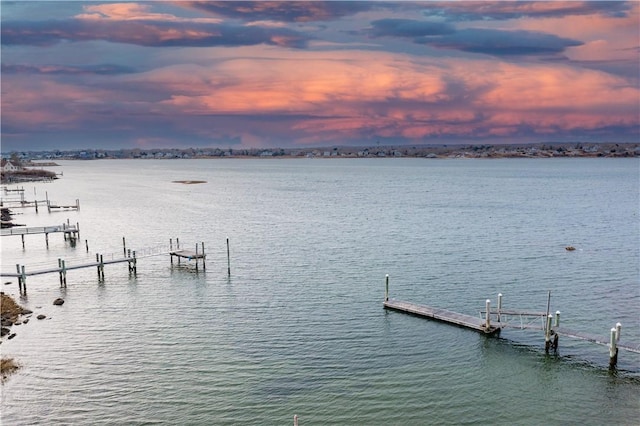 view of dock with a water view