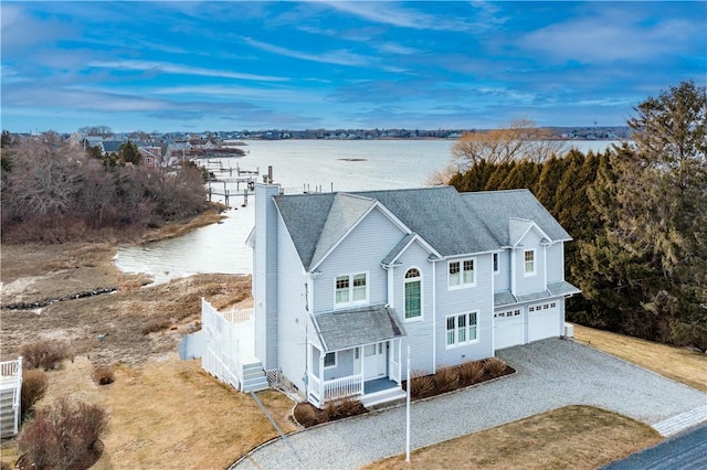 aerial view featuring a water view