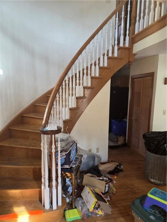 staircase featuring wood finished floors