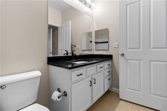 bathroom featuring tile patterned flooring, vanity, and toilet