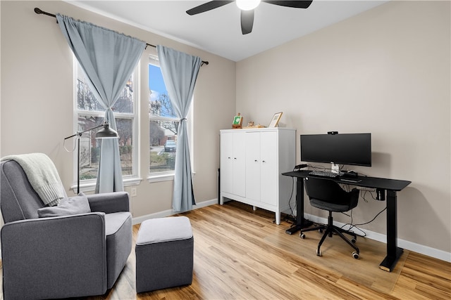 1000 Providence Pl Unit 106, Providence, RI 02903 - office area with baseboards, a ceiling fan, and wood finished floors