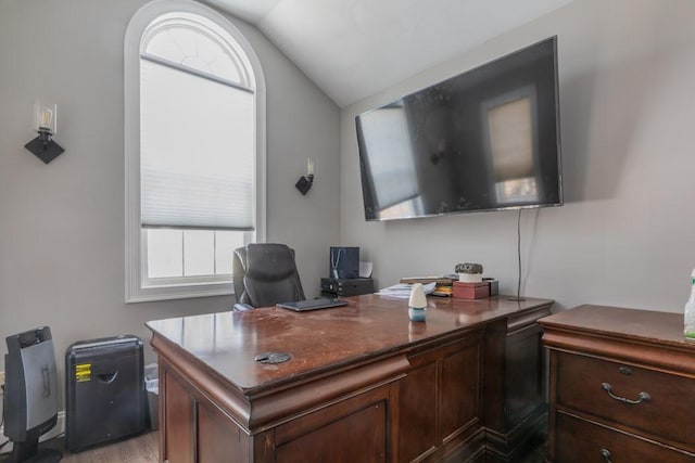 office area featuring lofted ceiling