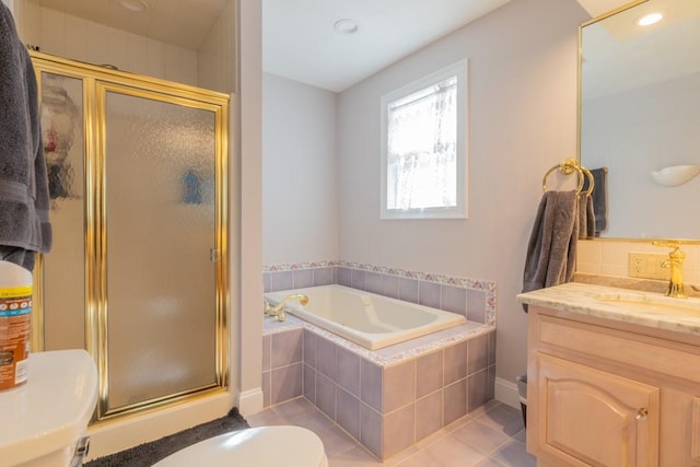 full bath featuring a shower stall, toilet, and a bath