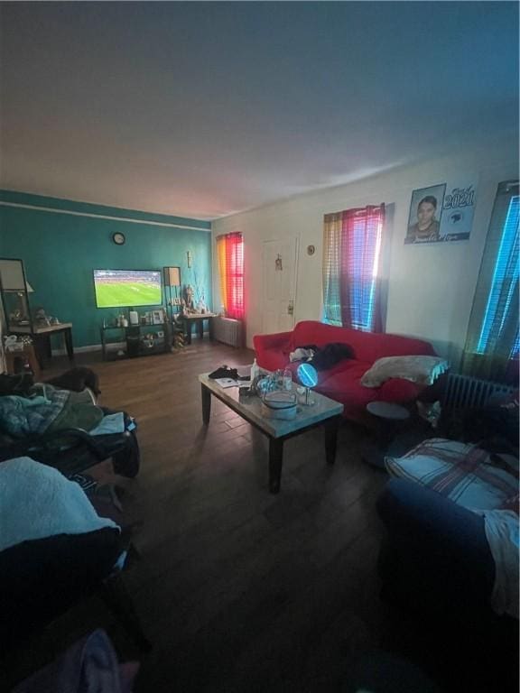 living area with a healthy amount of sunlight and wood finished floors