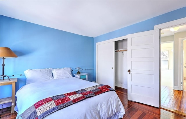 bedroom featuring a closet and wood-type flooring