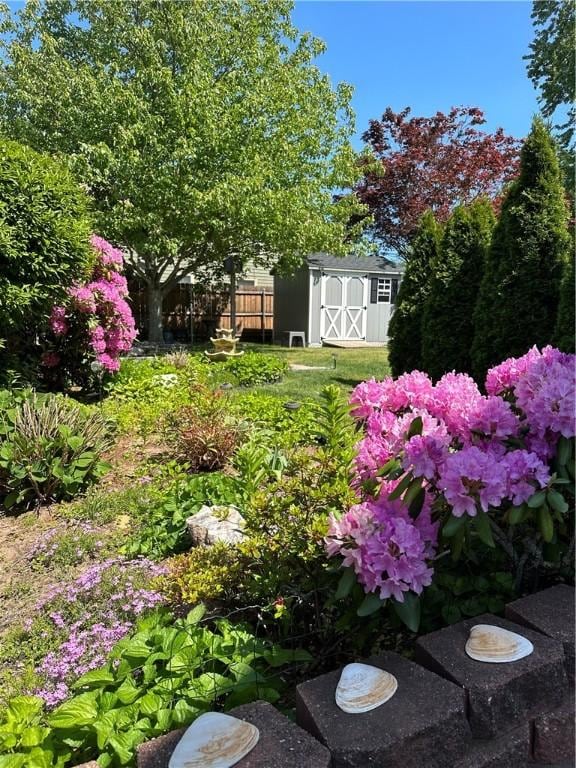 view of yard featuring a shed and an outdoor structure