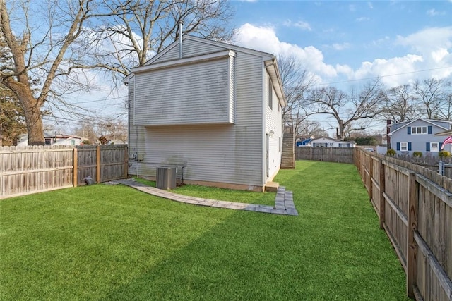 exterior space featuring a fenced backyard and cooling unit