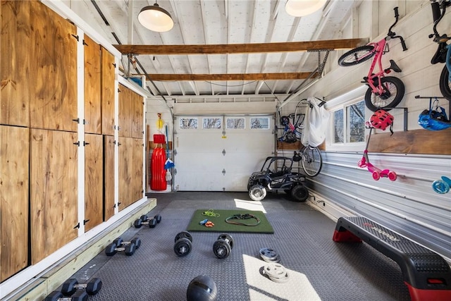 exercise area with a garage