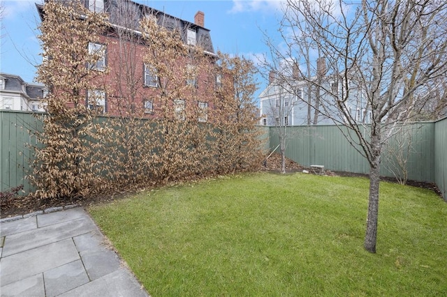 view of yard with a fenced backyard