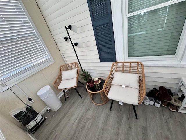 interior space with wood walls and wood finished floors