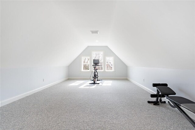 1040 Buttonwoods Ave, Warwick, RI 02886 - exercise area with carpet flooring, baseboards, and lofted ceiling