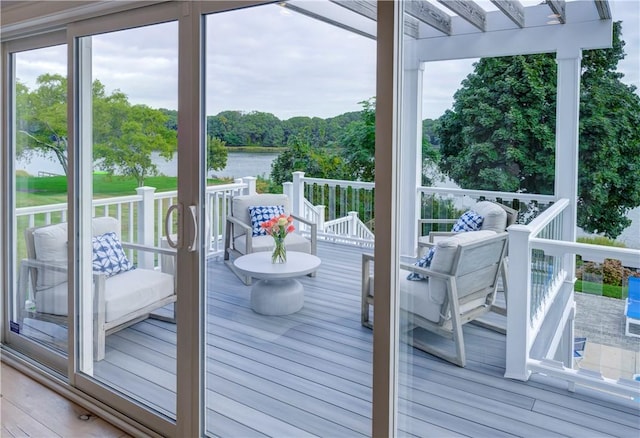 deck with a water view