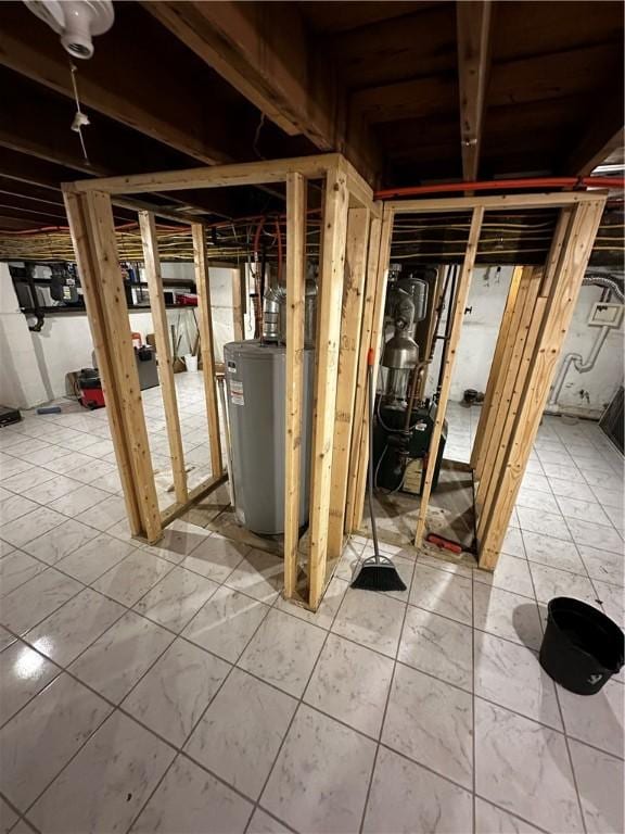 unfinished basement with water heater