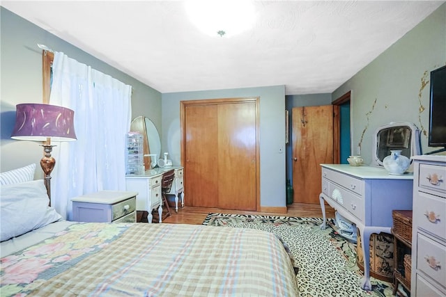 bedroom featuring a closet and wood finished floors