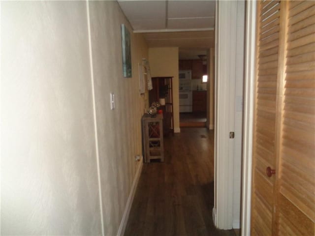 hall with baseboards and wood finished floors