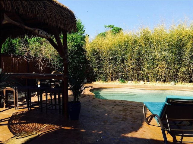 view of pool featuring a patio area, a fenced in pool, and fence